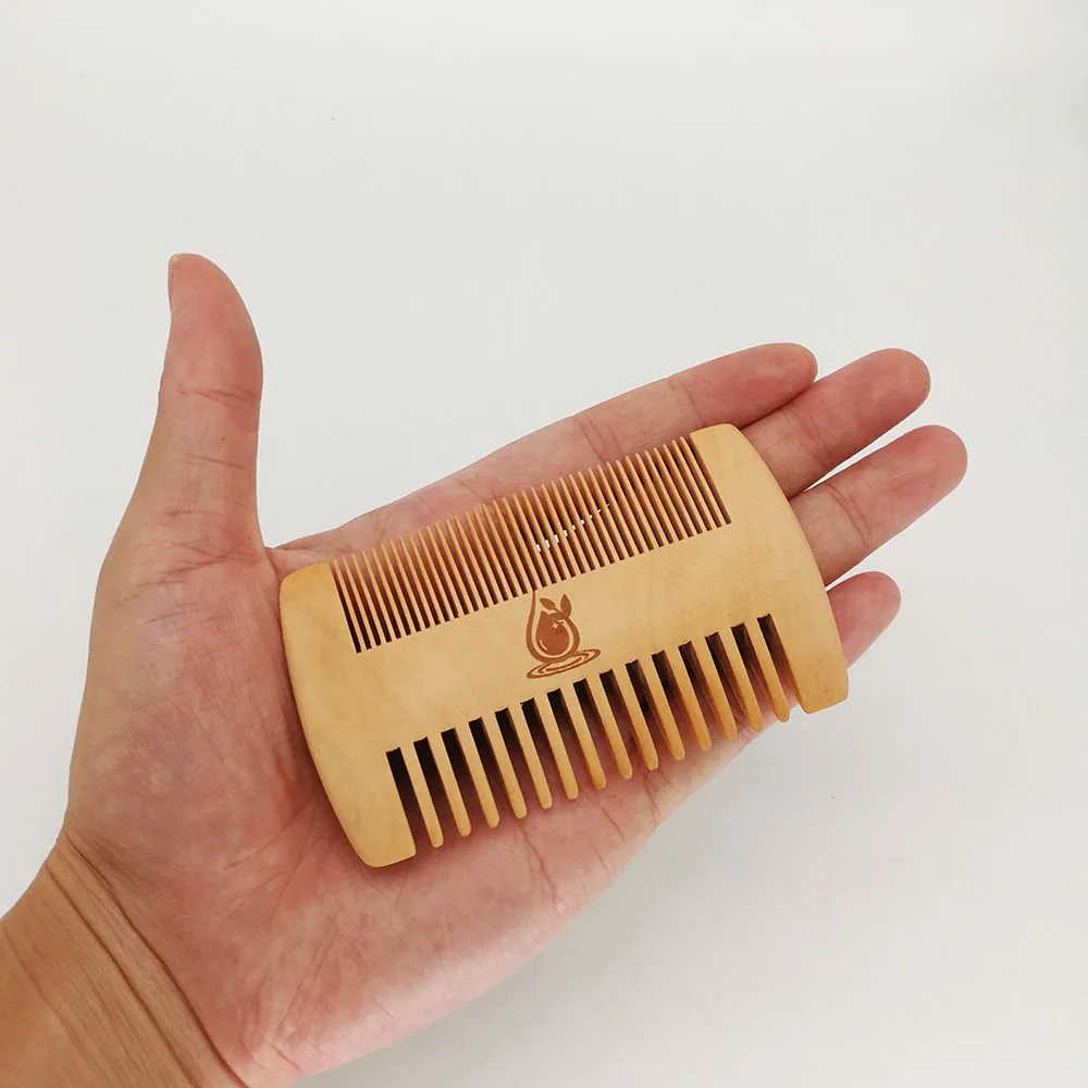 1 Set Double Sides Wooden Comb Customized LOGO Beard Comb with PU Case for Men - Personalized Your Name Text Date 4