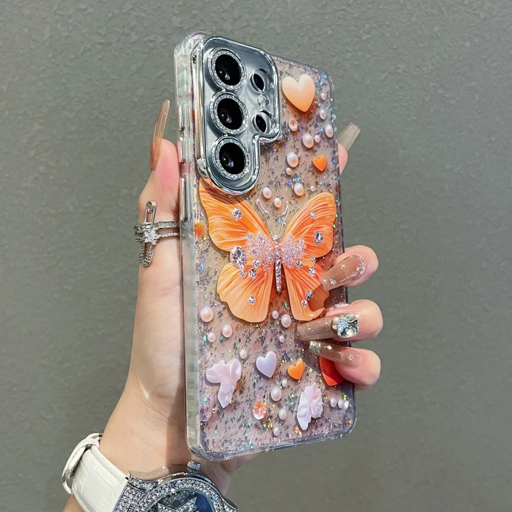 Luxurious Sparkling Diamond Butterfly Pearl Pattern Bling Glitter Silicone Case