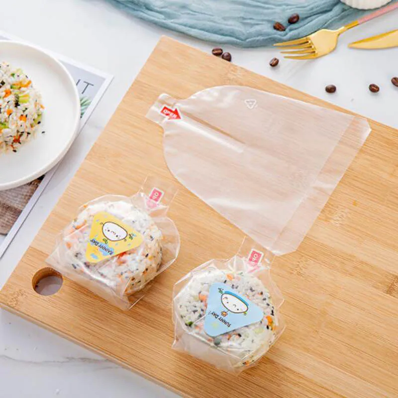 200pcs 일본어 라운드 쌀 공 포장 가방 파티 피크닉 수 제 해 초 스시 포장 필름 쉬운 눈물 방지 안개