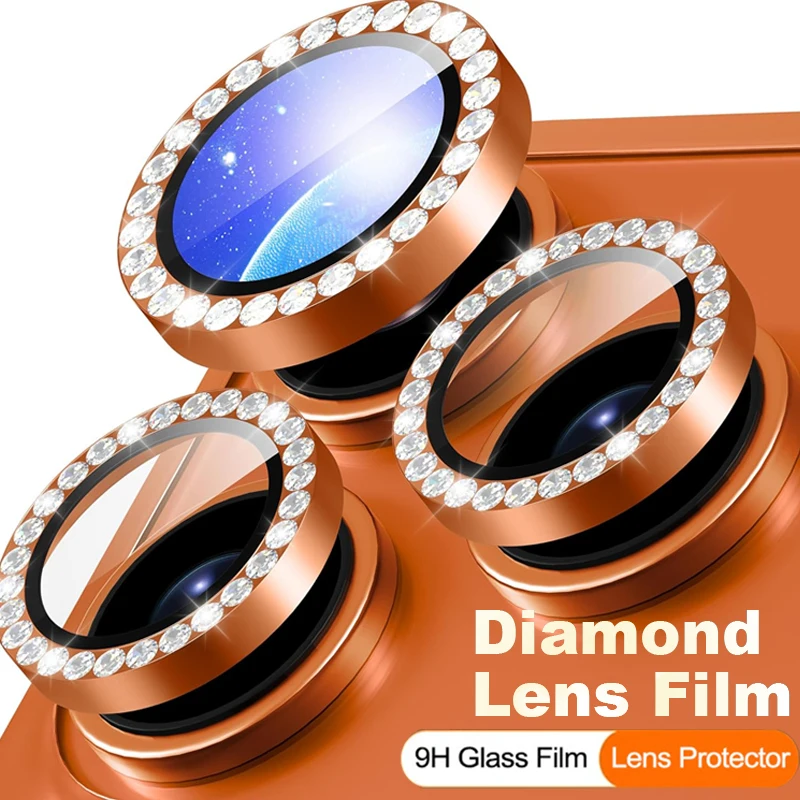 Luxury Diamond Ring Camera Protectors with Tempered Glass Lens Cover