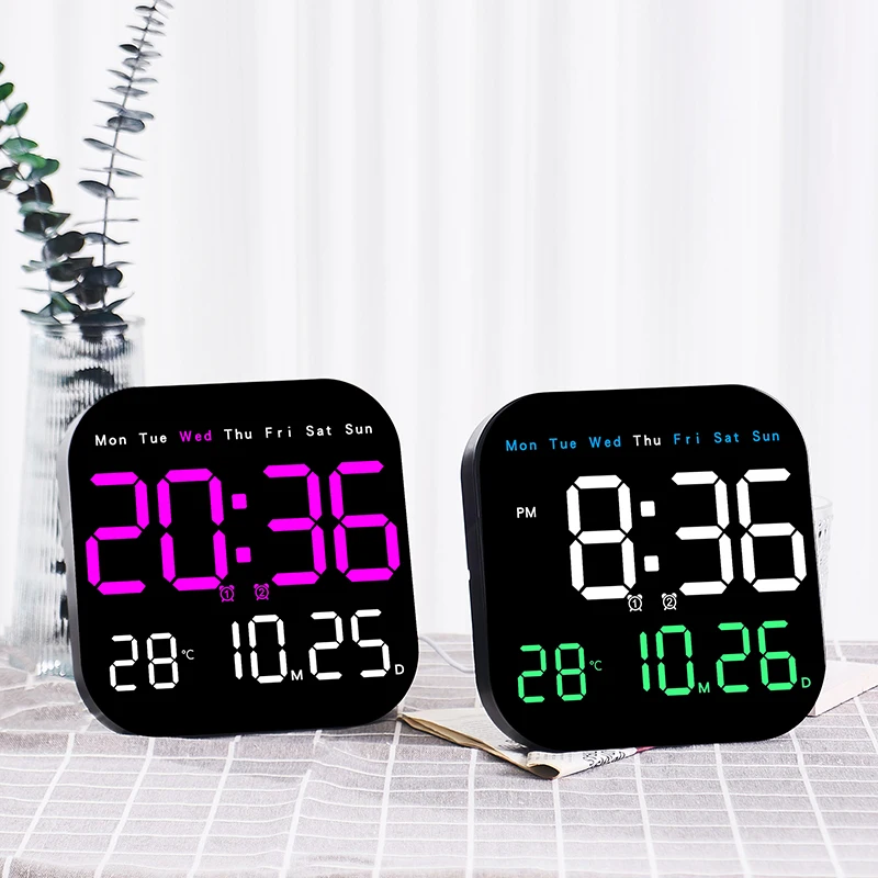 Digital Wall Clock Digital Wall Clock LED Luxury Silent Alarm Electronic Table Clocks Decoration for Bedroom Remote Control 12/24H Temper Date Week