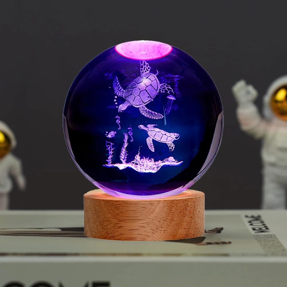 1pc Warm Light 3D Sea Turtle Crystal Ball Lamp Night Light Hippocampus Lamp Kid Friend Birthday Gift For Birthday Christmas