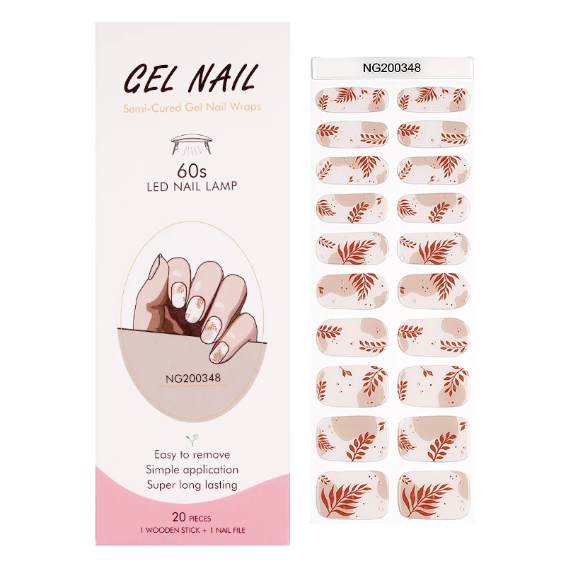 Nail Stickers Nail Art Decoration Nail Decals 16/20Tips Semi-Cured Gel Nail Wraps Flash Solid Adhesive Waterproof Long Lasting DIY Gel Nail Stickers UV Lamp Need