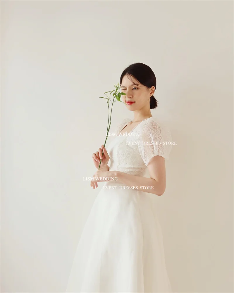 LISM Elegant A-Line Korea Wedding Dresses Photo Shoot Lace Square Collar Tulle Floor Length Corset Back Bridal Gowns Custom 5