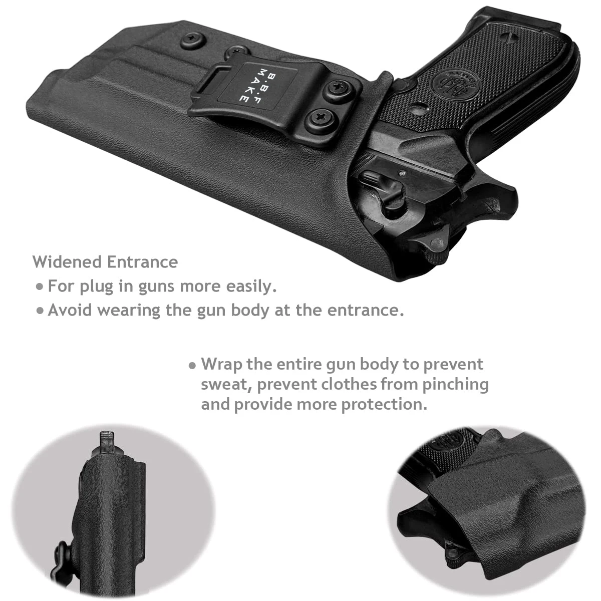 Beretta 92FS 92A1 96A1 Holster IWB Kydex Holster for Beretta 92 A1 / 96 A1 / 92 FS Case-(Black, Right Hand)