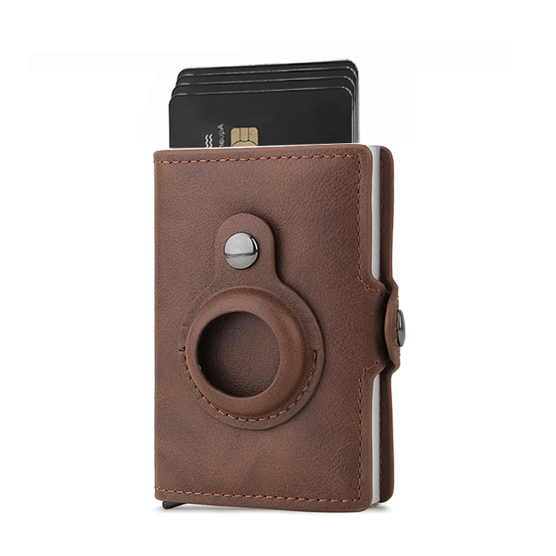 Men Wallet for Apple Airtag RFID Blocking Card Holder  Air Tag Wallet Business Pop Up Slide Cardholder Case with Zip Coin Purse