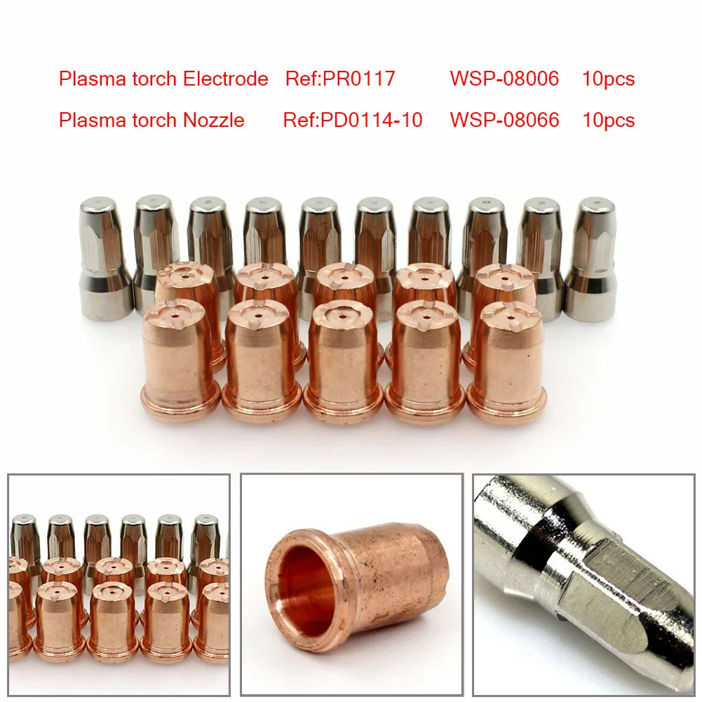 20pcs/set PR0117 Plasma Electrode PD0114-10 Tips 1.0mm For Trafimet S75 Cuting Torch Plasma Cutting Machine Consumables