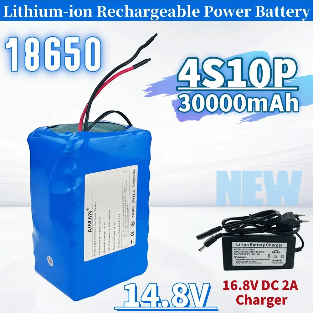 

4S10P 14.8V 30Ah 444Wh 18650 Lithium Battery Pack with BMS for Inverter Smart Robot High-power Equipment Etc+16.8V charger