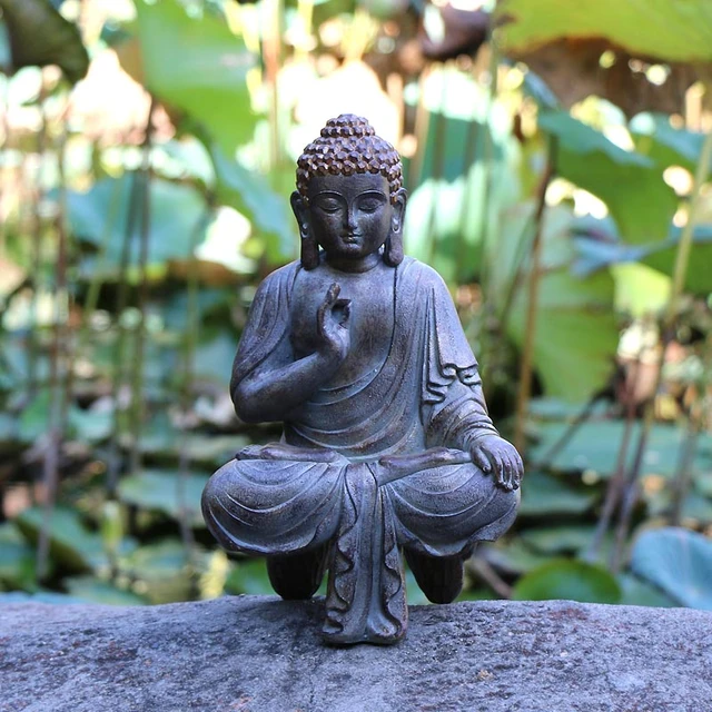 Garden Ornament Sitting Buddha Bronze Stone Zen Effect Outdoor Indoor Statue