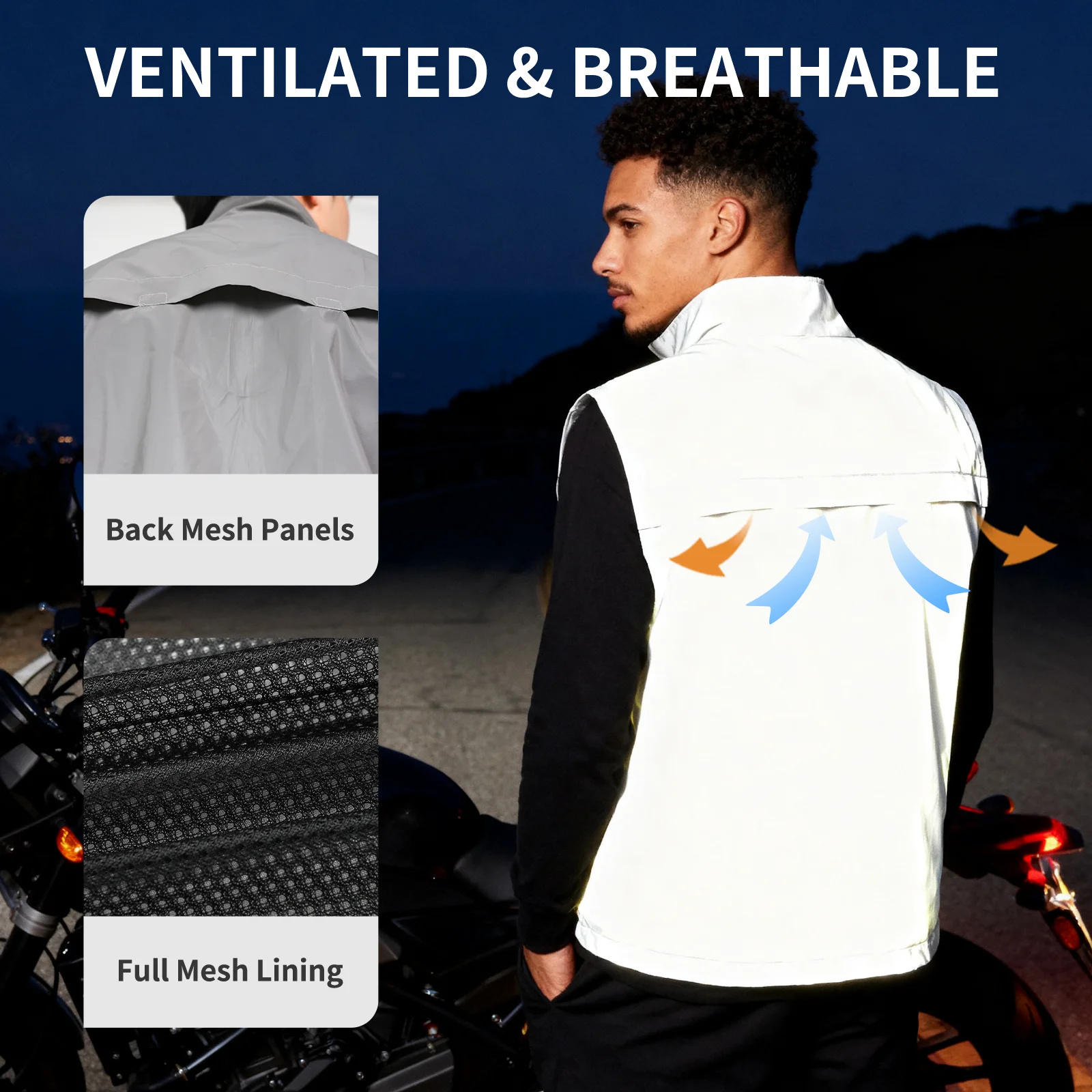 WOSAWE 풀 리플렉티브 모터사이클 조끼 통기성 무소매 재킷 모토 스트리트 라이딩 야간 러닝 안전 코트 작업복