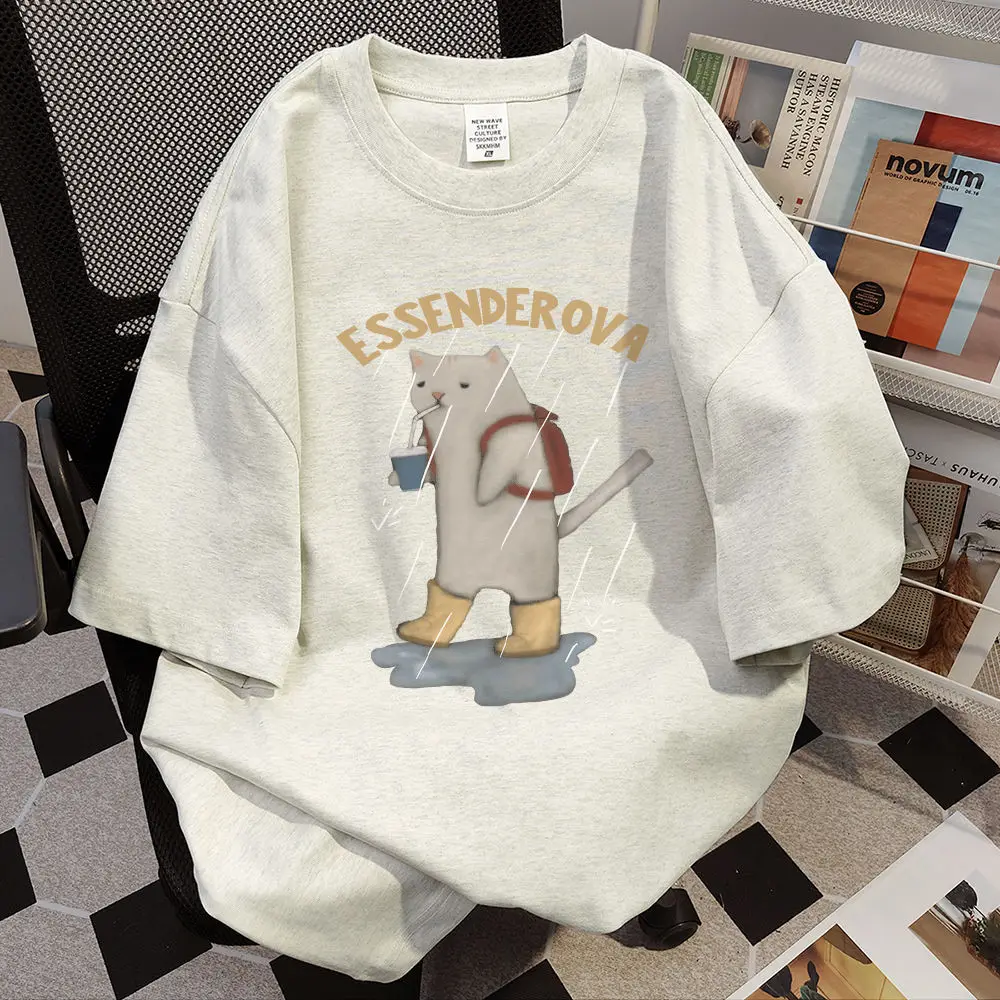 

Japanese trendy brand fun kitten print cotton short-sleeved T-shirt summer street loose Korean style Harajuku style couple top