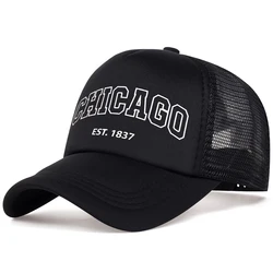 Stylish Cotton Unisex Chicago Baseball Cap - Spring/Summer Snapback Hat - Adjustable (Black Mesh)