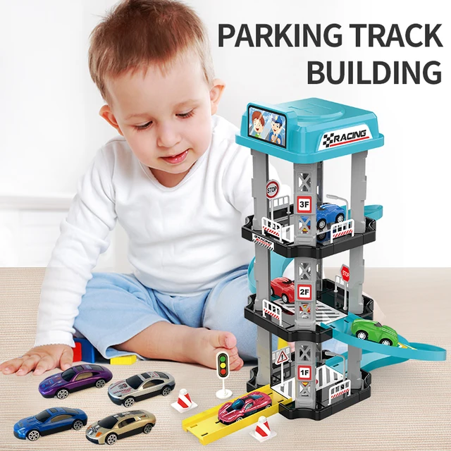 Ejection slide parking track collection toys Random little car set Puzzle assembled multi-layer racing model boy birthday gift 2