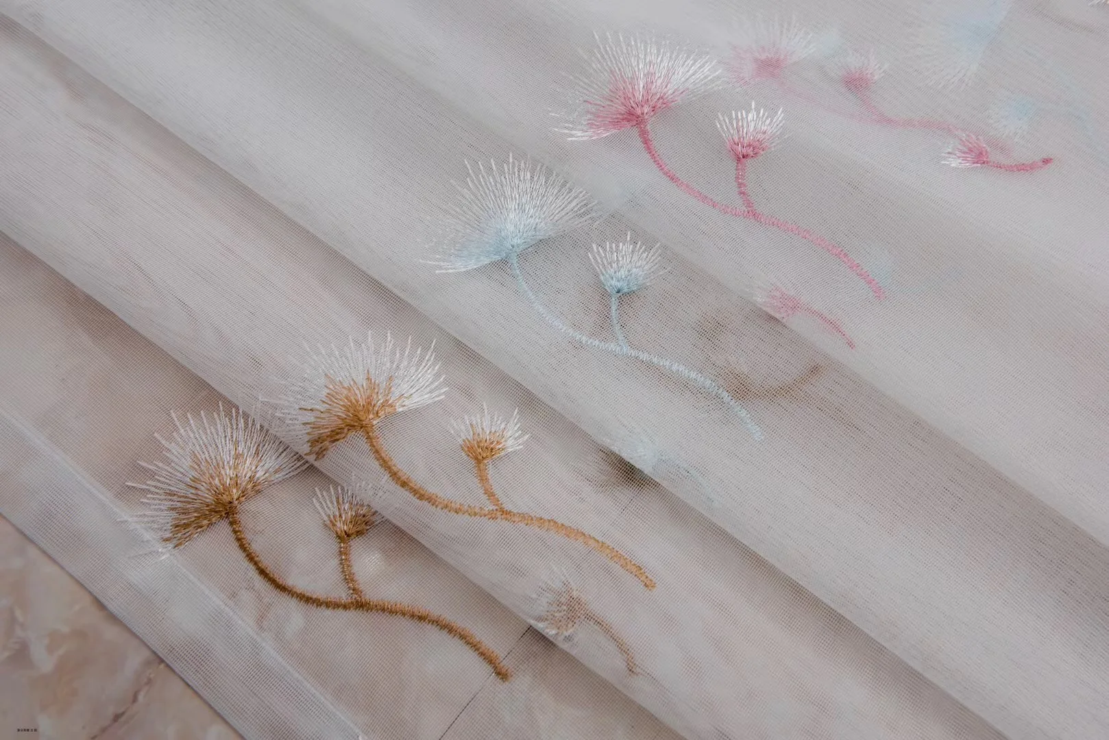 1PC Minimalist INS Small Fresh Embroidered Window Screen Curtain Plain Polyester Dandelion 5