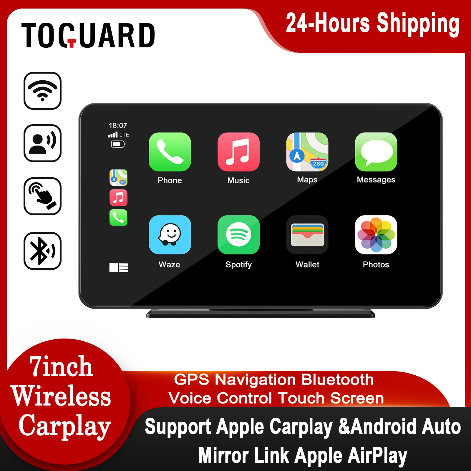 Toguard Carplay Android Auto Car Radio Lettore Video Multimediale 7 Pollici Touch Screen Portatile Car Stereo Bluetooth Music Gps Fm Aux
