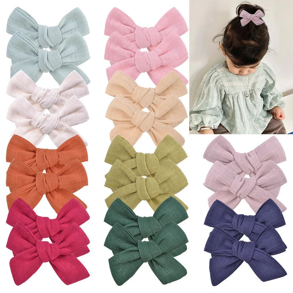 2Pcs/set Solid Cotton Hair Bows Hair Clips For Baby Girls Boutique Hairpins Barrettes Headwear Kids Hair Acesssories 2pcs lot babies sleeping bags newborn baby swaddle wrap envelope 100%cotton 0 6 months baby blanket swaddling wrap sleepsack