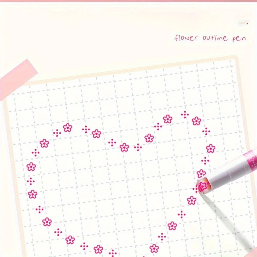 colored pens highlighter pen set 6pcs/set Flower Shape Outline Multiple Patterns Bullet Journal Wave Colored