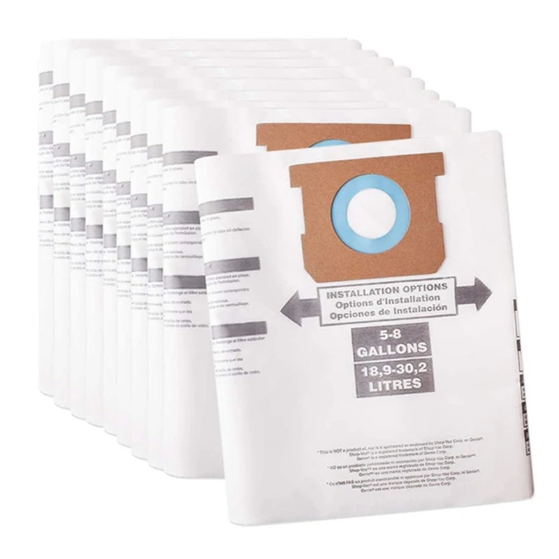 

10 Pack Type H Replacement Vacuum Filter Bags Compatible for Shop Vac 5-8 Gallon Vacuum, Replace Part 90671, 9067100