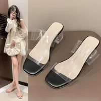 Escarpins d'été pour femmes, sandales en gelée de PVC, pantoufles à talons hauts, bout ouvert, pantoufles en Perspex Transparent, chaussures à talons 3