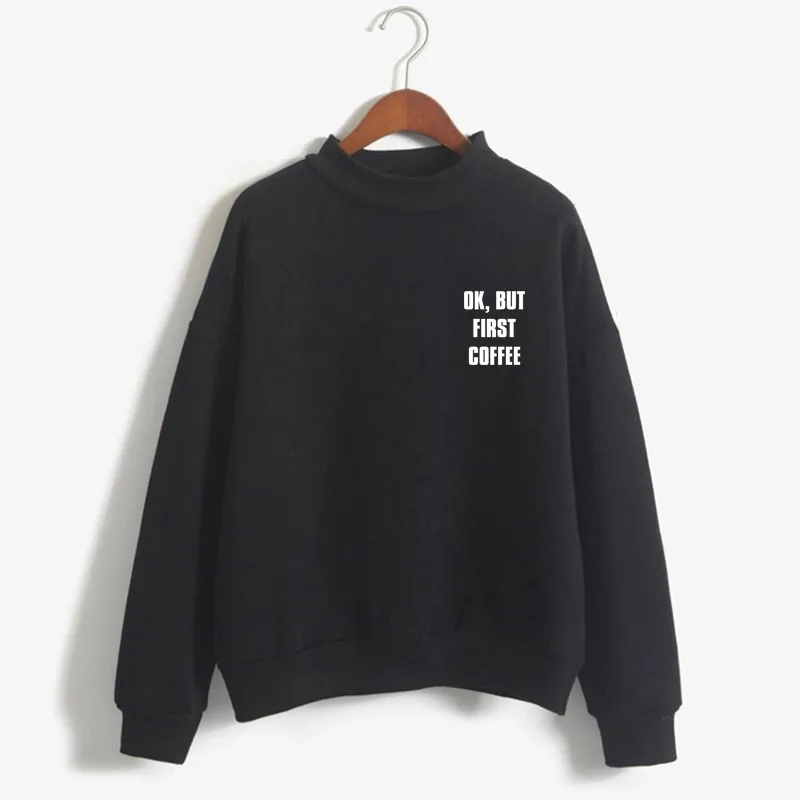 

OK, BUT FIRST COFFEE Print Woman Sweatshirt Sweet Korean O-neck Knitted Pullover Thick Autumn Winter Candy Color Girl Clothes