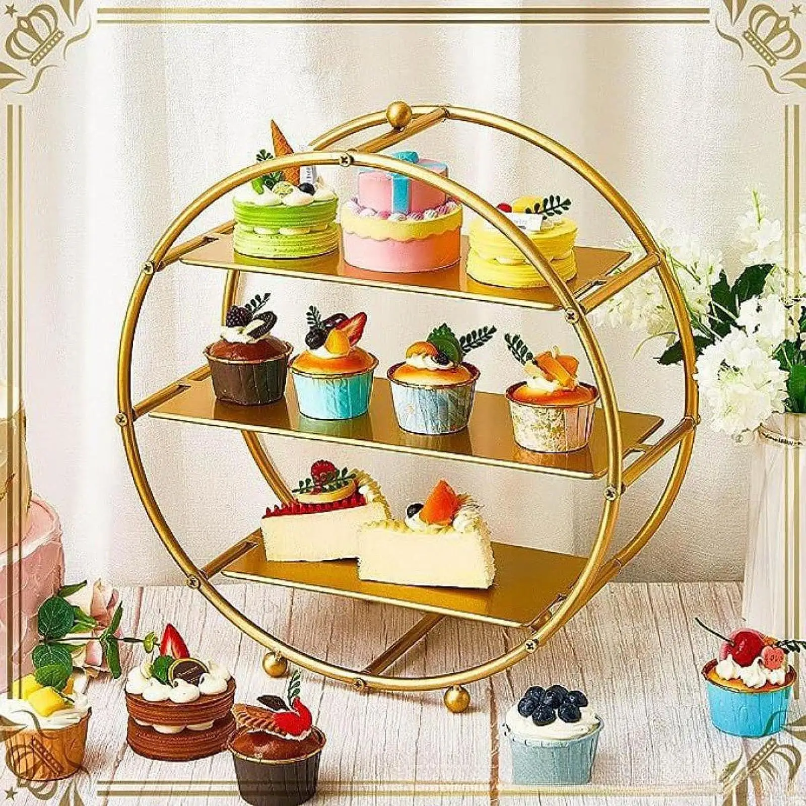 3 Layers Cupcake Stand Towers Tiered Dessert Plate Serving Tray for Wedding Afternoon Tea Party Birthday Weeding Decoration