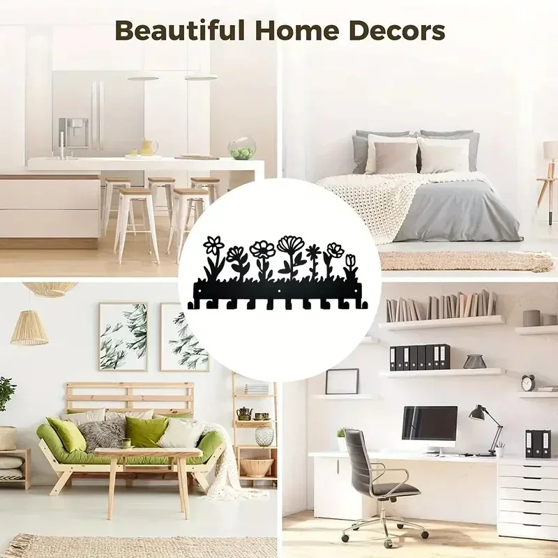 Flower Design Key Holder Metal Wall Mounted Rack Hook Wall Hanging Storage Rack Coat Rack Key Hanger Wall Hanging key Hanger 6