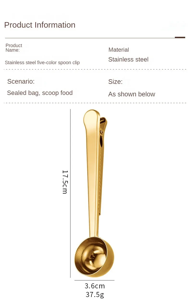 Description Picture 4 of itemCoffe Spoon Drinkware Teas Set Stainless Steel Spoons Sealing Clamp Tableware Coffeeware Teaware Kitchen Snack Bag Bar Dining