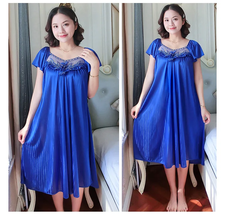Ladies Nightdress Sexy Ice Lace Large Size Solid Color Flower Pajamas Thin Short-sleeved Lace Skirt Night Dress Women Dress