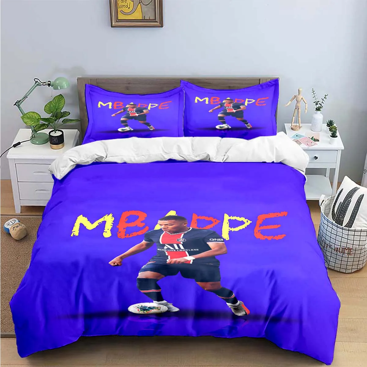 패션 축구 M-Mbappe 디지털 인쇄 침구 세트 이불 커버 이불 침대 청소년 어린이 소녀 소년 생일 선물