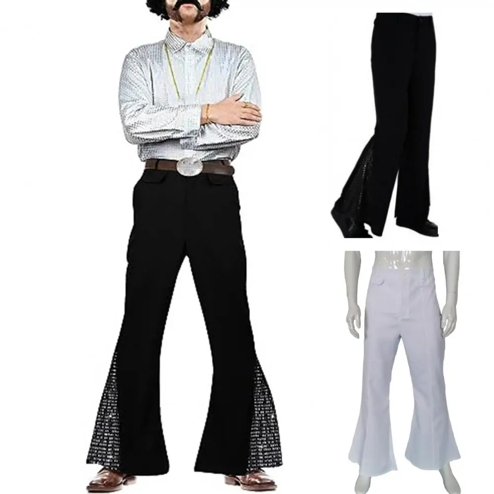 Description Picture 3 of itemVintage Men Pants 60s 70s Shiny Sequin Flared Hem Retro Disco Fancy Trousers Halloween Carnival Party Adult Couples Cosplay Pant