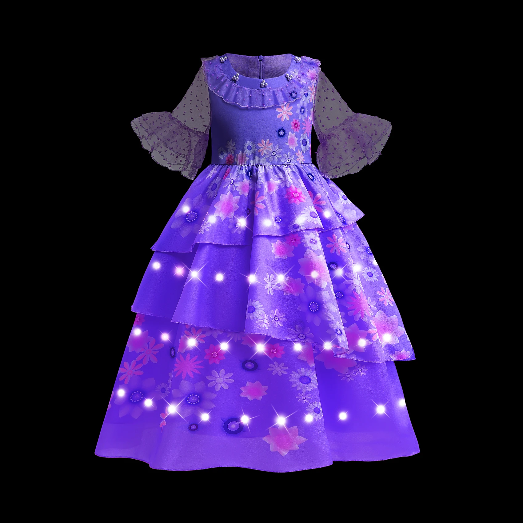 thumbnail image 4 of Disney-disfraz de princesa Tinker Bell con luz LED para niñas, vestido de Hada de flores verdes, elfo, caramelo, mariposa brillante, fiesta de Halloween, 4 of 5