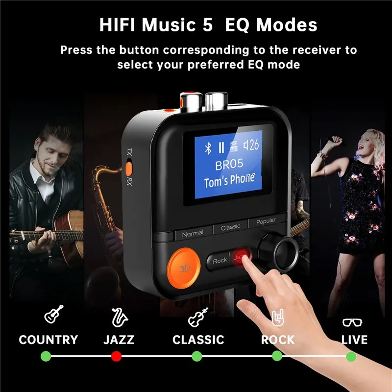 Bluetooth Transceiver Adapter 2 In 1 Bluetooth 5.2 Audio Transmitter Receiver 5 EQ Modes 3.5mm AUX RCA Jack Stereo Wireless Adapter for TV PC Car Kit Speaker