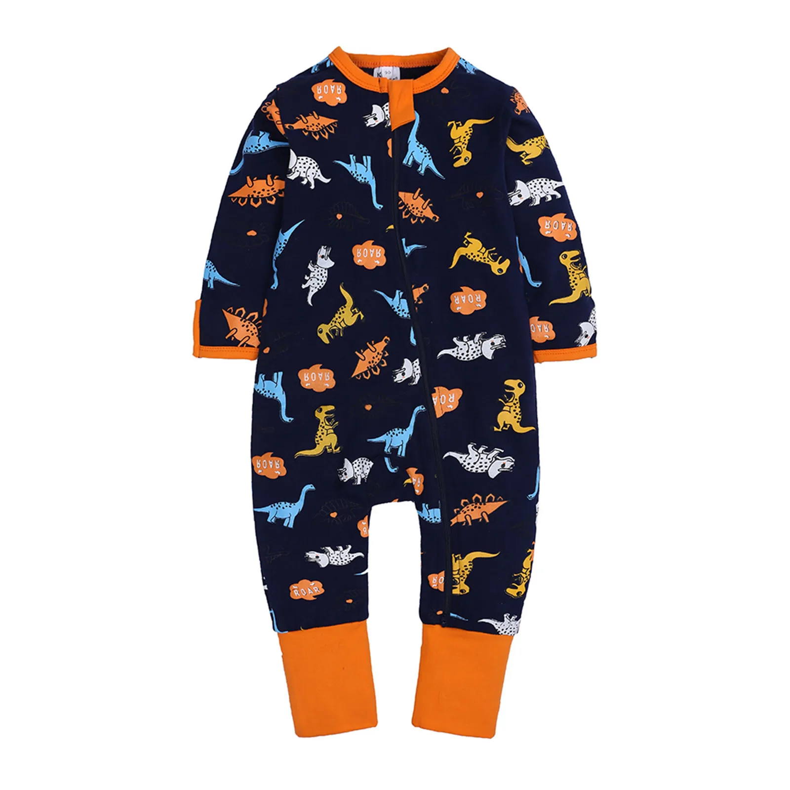 Newborn Baby Boy Girls Romper Hoodie Long Sleeve Jumpsuit One-Piece Pajamas Fall Outfits with Zipper Pockets 0-18M Aton D