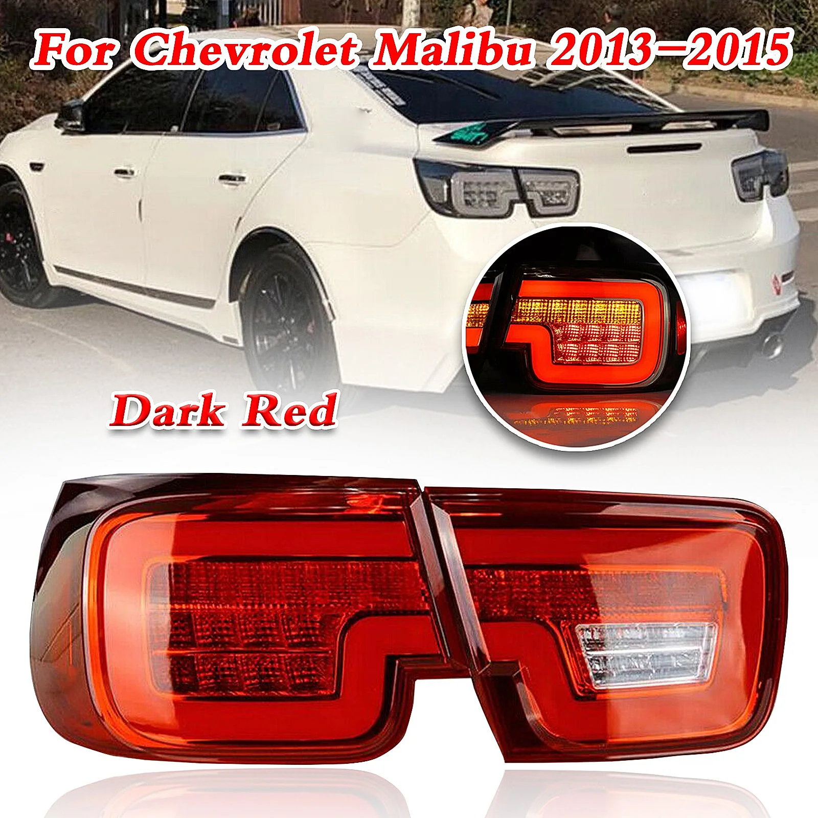 

For 2013-15 Chevrolet Malibu LED Taillight Rear Lamp Assembly Dark Red
