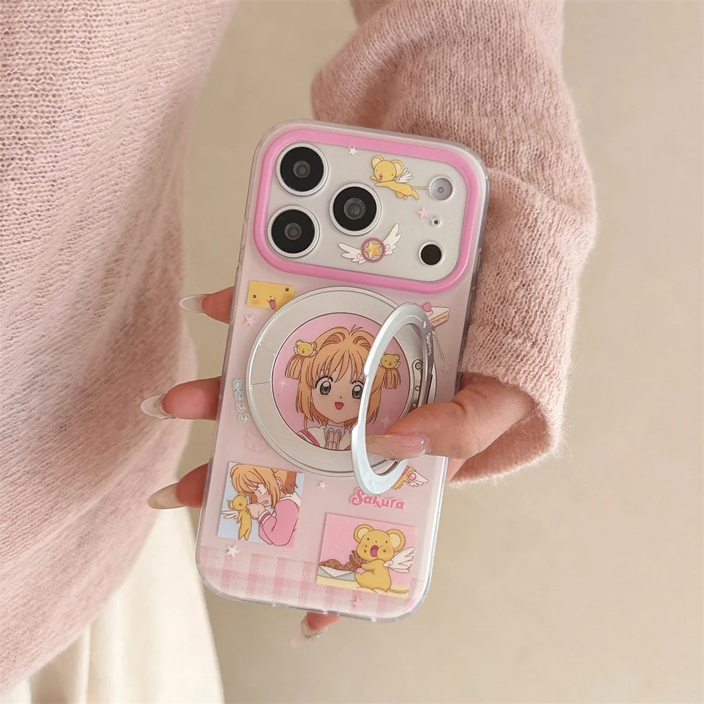Adorable Cartoon Phone Case with Rotating Stand - Shockproof and Stylish Cover