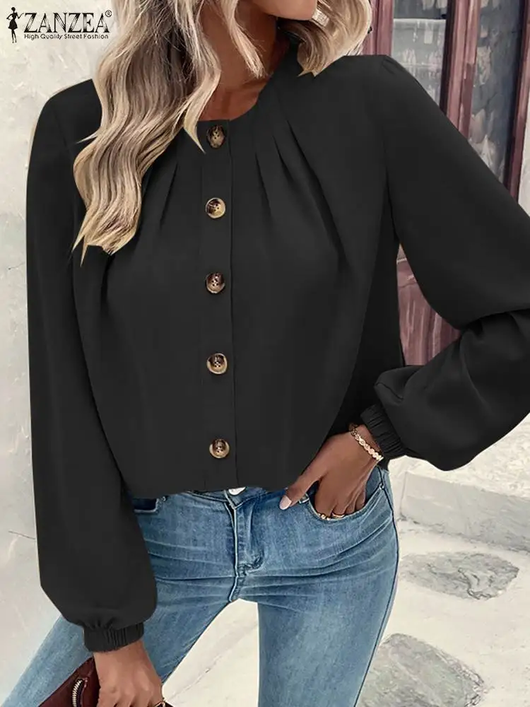 

Autumn Elegant Shirts ZANZEA Fashion Women Long Sleeve Blouse Casual Solid OL Work Tops Female Party Holiday Blusas Tunic Mujer