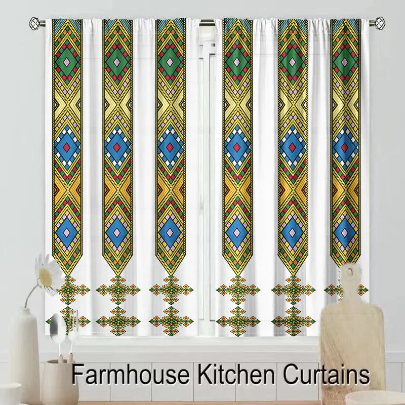 2024 Luxury Eritrean/ Ethiopian Modern  Window Curtains Saba and Telet Design Punch/Hook Curtains for Living Room Drapes 2 Piece 5