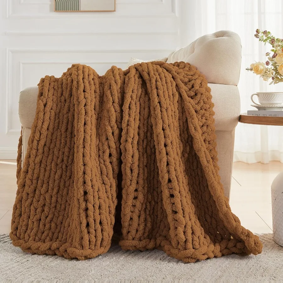 Chunky Knit Throw Blanket 60 X 80 Twin Size 100 Hand Made Large Chenille Loop Yarn Soft Fluffy Throws for Couch Sofa Bed Big Cr