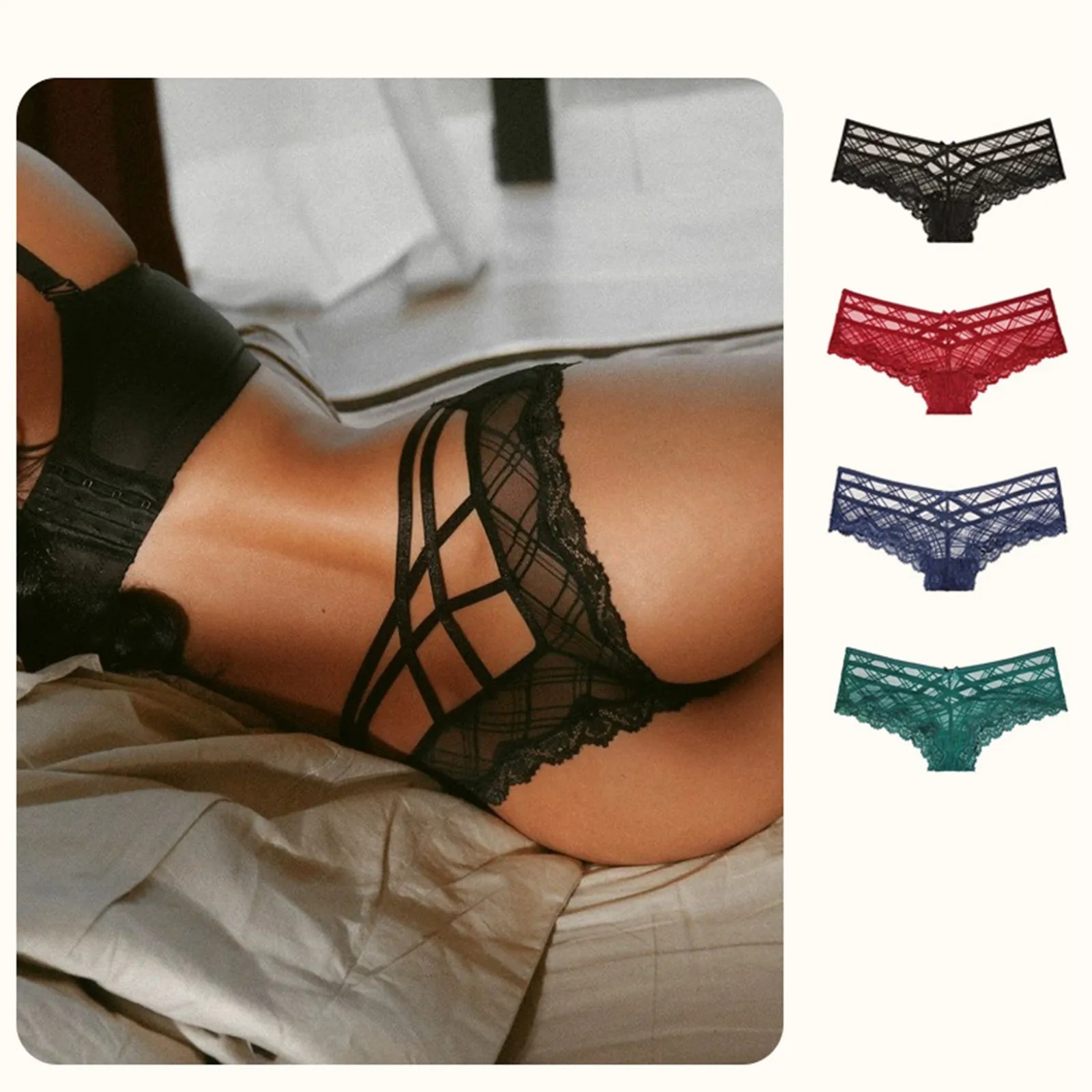 

Mesh Transparent Thong Women Crisscross Lace Hipster Panty Solid Seamless Underwear Sexy See Through Briefs Exotic Underpants