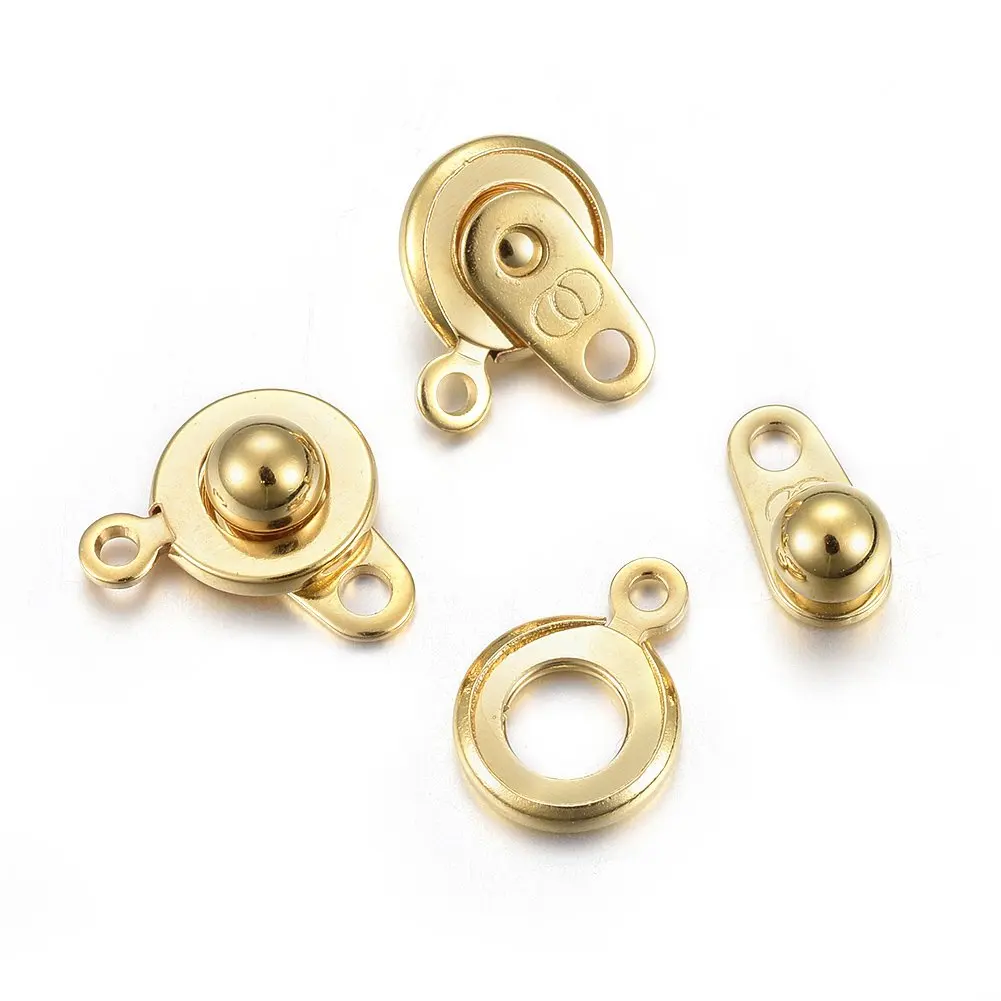 50pcs 201 Stainless Steel Snap Clasps Fastener Hooks Connector Charms Real 24k Gold Plated  Findingsfor Jewerly Making DIY Craft