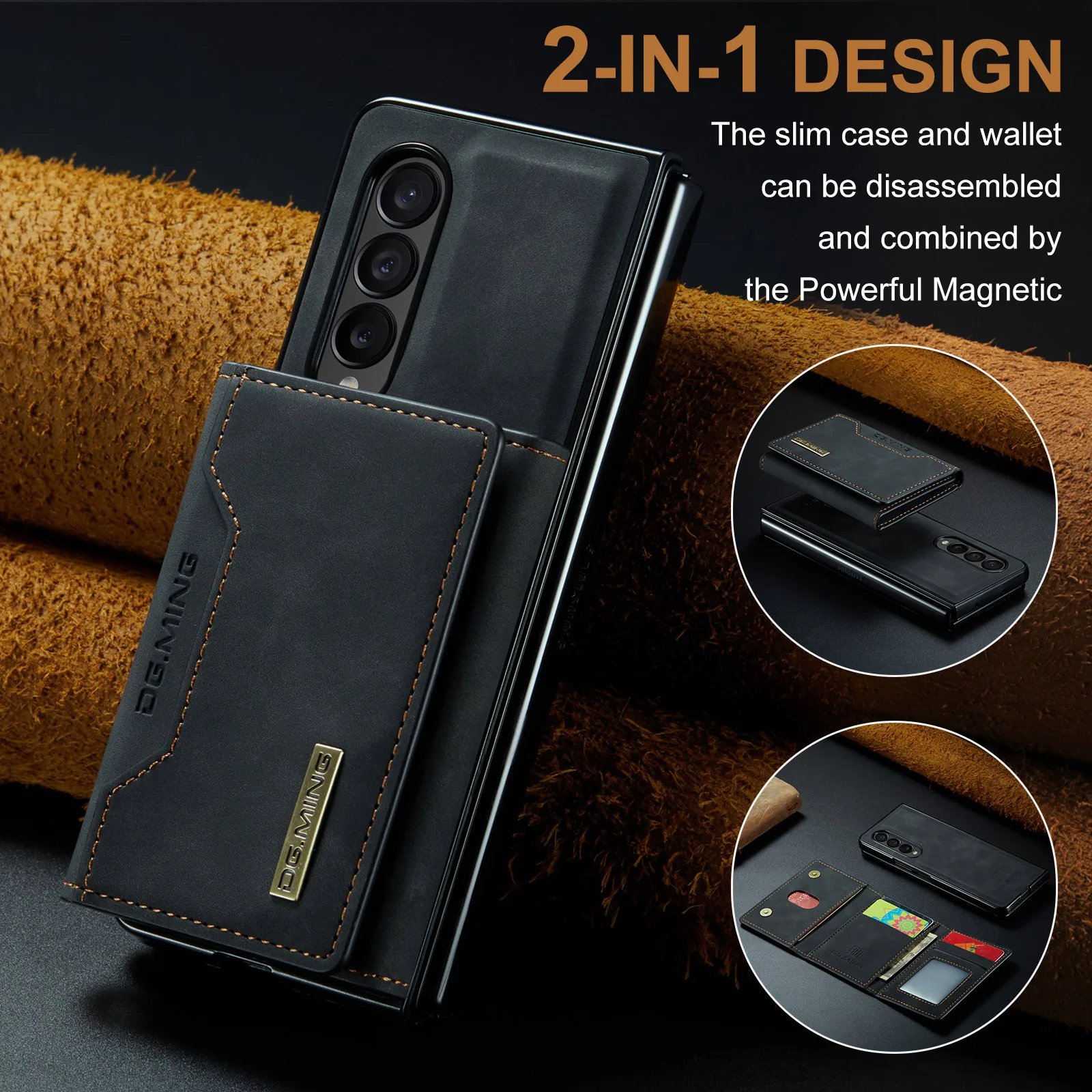 Luxury Leather Wallet Cover Detachable Case with Card Holder For Samsung Galaxy