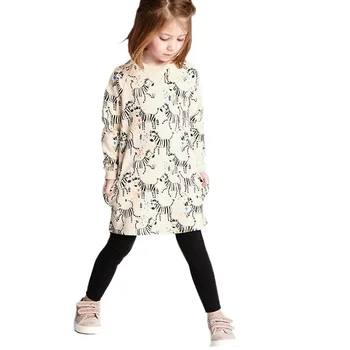 1-6 Years Girls Long Sleeve Dress Autumn Spring Kids Little Girls 100% Cotton Casual Dresses Children's Clothing KF248