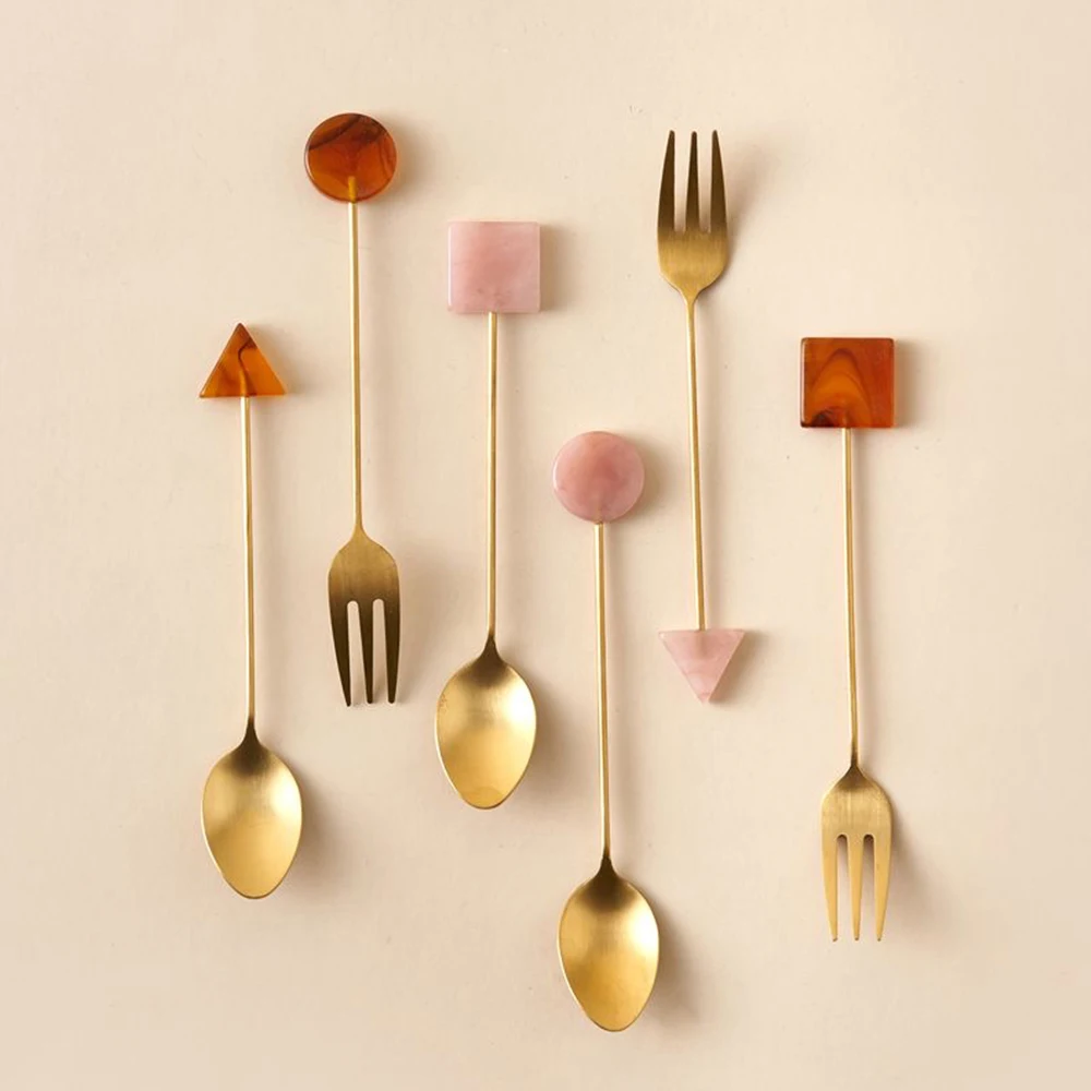 Stainless Steel Small Spoon Fork Set 4PCS for Coffee Tea Stirring