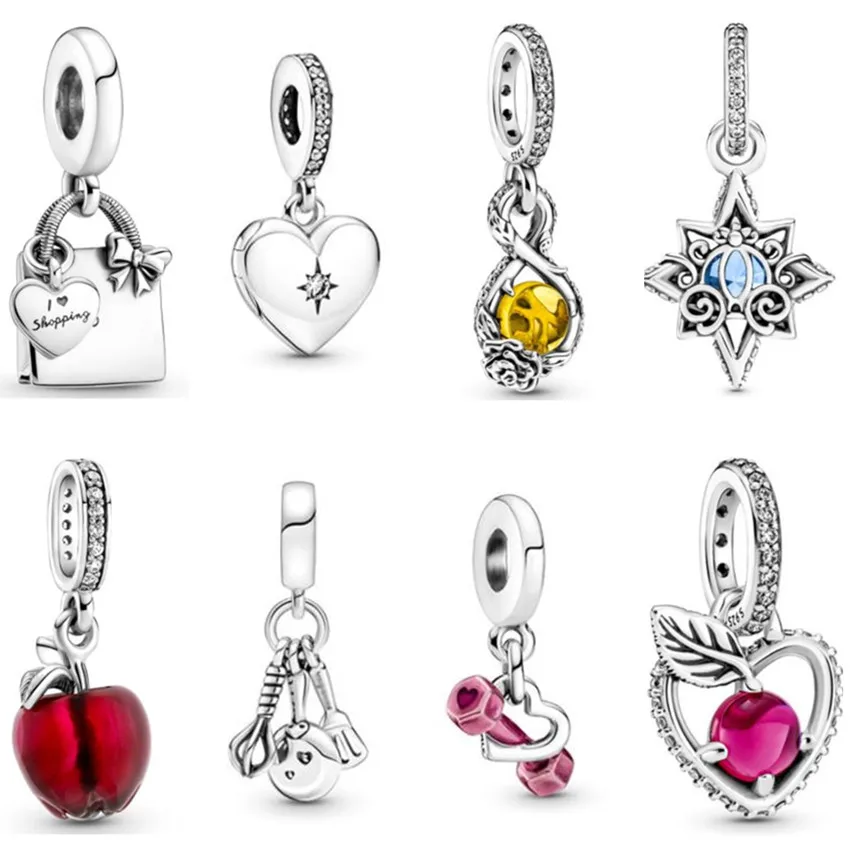 

Authentic 925 Sterling Silver l I Love Shopping Handbag With Heart Charms Bead Fit Pandora Bracelet & Necklace Jewelry