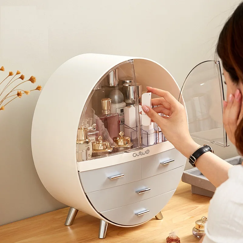 Big Dustproof Makeup Organizer With Drawer Skincare Jewelry Cosmetic Storage Box Lipstick Brush Holder Waterproof Storage Case 4