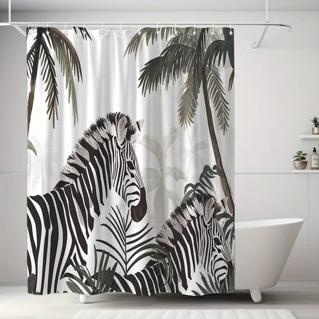 Rideau de douche imprimé zèbre avec 12 crochets, décor de salle de bain en Polyester de haute qualité, facile à entretenir et Durable, séparateur de pièce élégant, 1 pièce 3