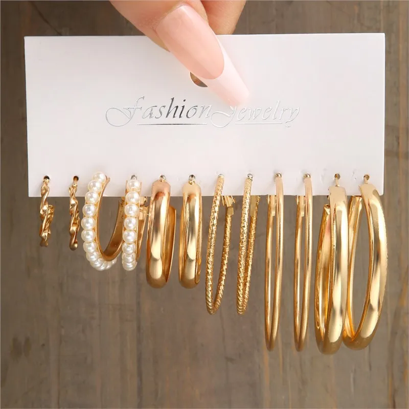 12 Pairs/set 14K Gold Color C-shaped Stud Earring Sets for Women Trendy Temperament Daily Earrings Fashion Jewelry Sets Gifts