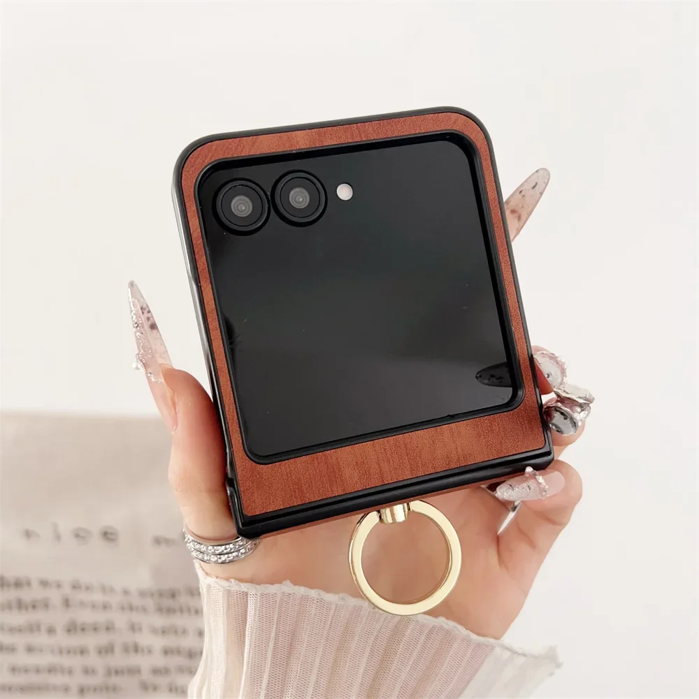 Wireless Charging Leather Shockproof Phone Case with Ring Hinge Protective Cover