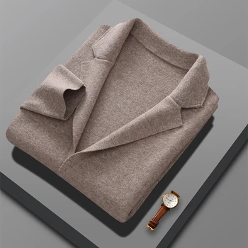 Giacca in cashmere Maglione da uomo 2024 Autunno Inverno 100% lana merino Colletto da uomo Cardigan in maglia Cappotto casual da lavoro addensato 1