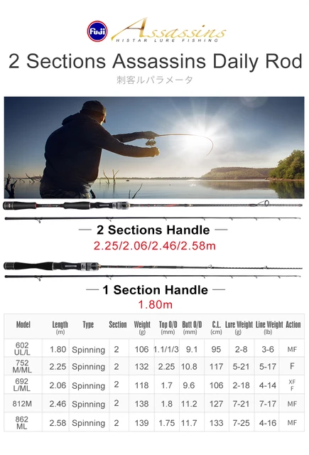 Histar Assassins Spinning Rod Combo 2or4 Sections Fuji Reel Seat DKK SIC  Guide High Carbon Fishing Pole& Wheel Set